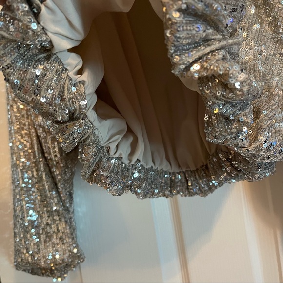 🔥Gianni bini Maurissa Sequin Long Sleeve. Silver. Amazing top! Worn one time! - Picture 7 of 8
